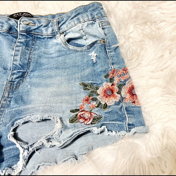 Wax Los Angeles Jean Rose Embroidery Shorts Sz L - Picture 2 of 5